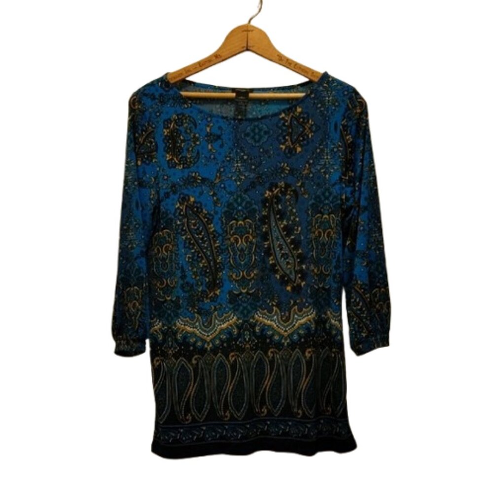Ann Taylor Women's Size M Geometric Pattern Career Wear Popover Top - Picture 1 of 9